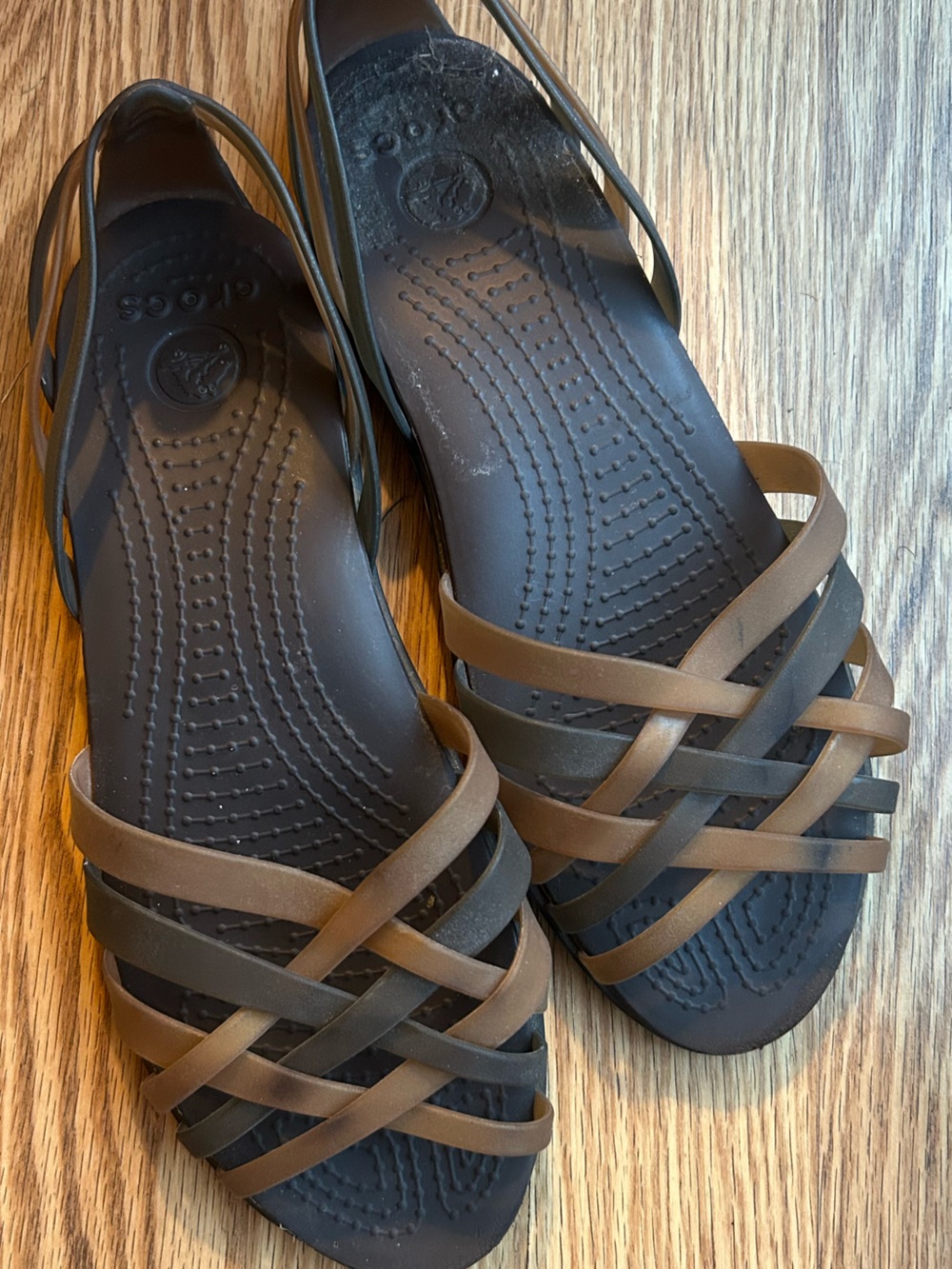 Crocs Isabella Huarache in Espresso and Bronze Strappy Sandals women's size 7